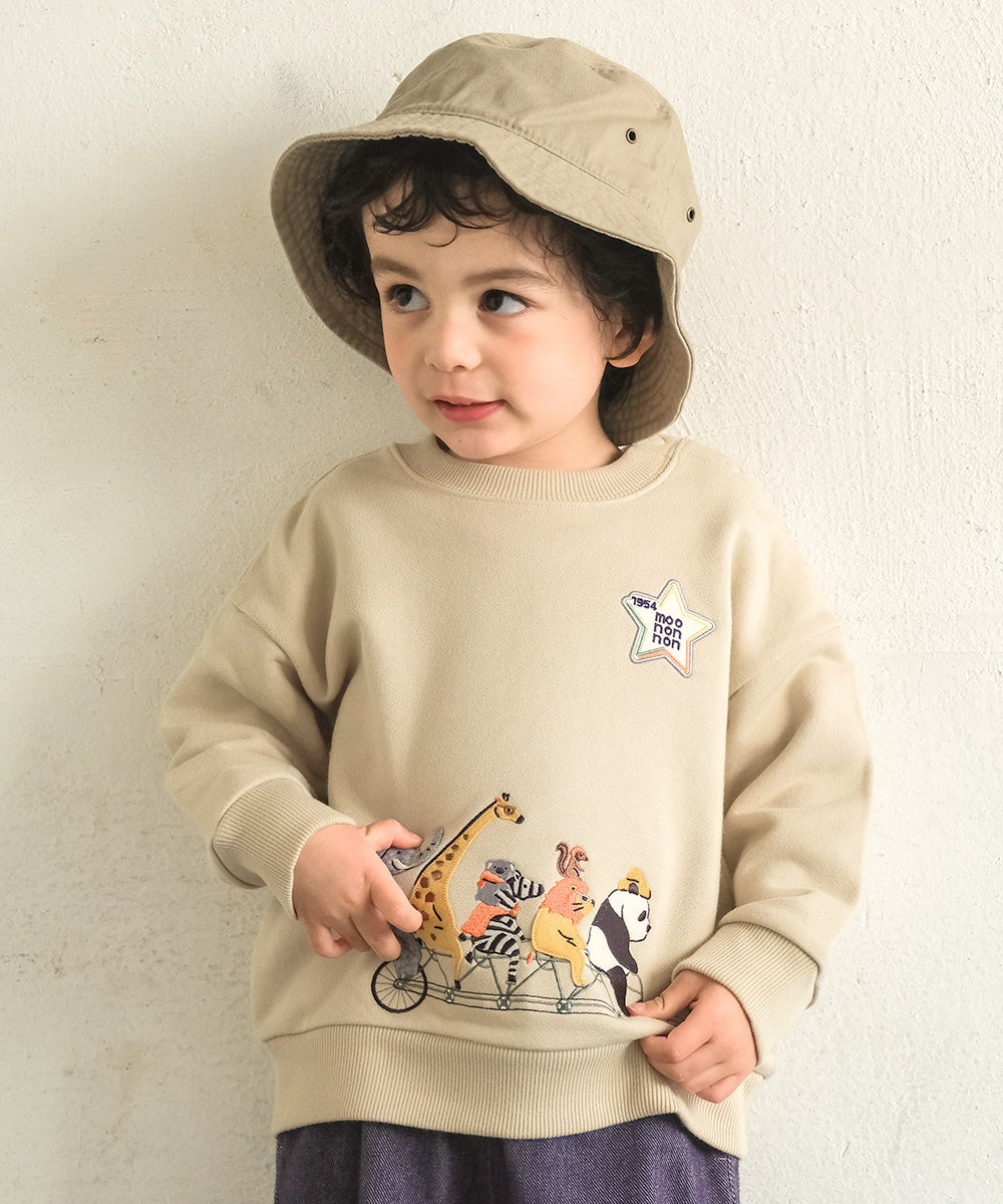 ロゴ 動物 刺繍 トレーナー Beige model image up