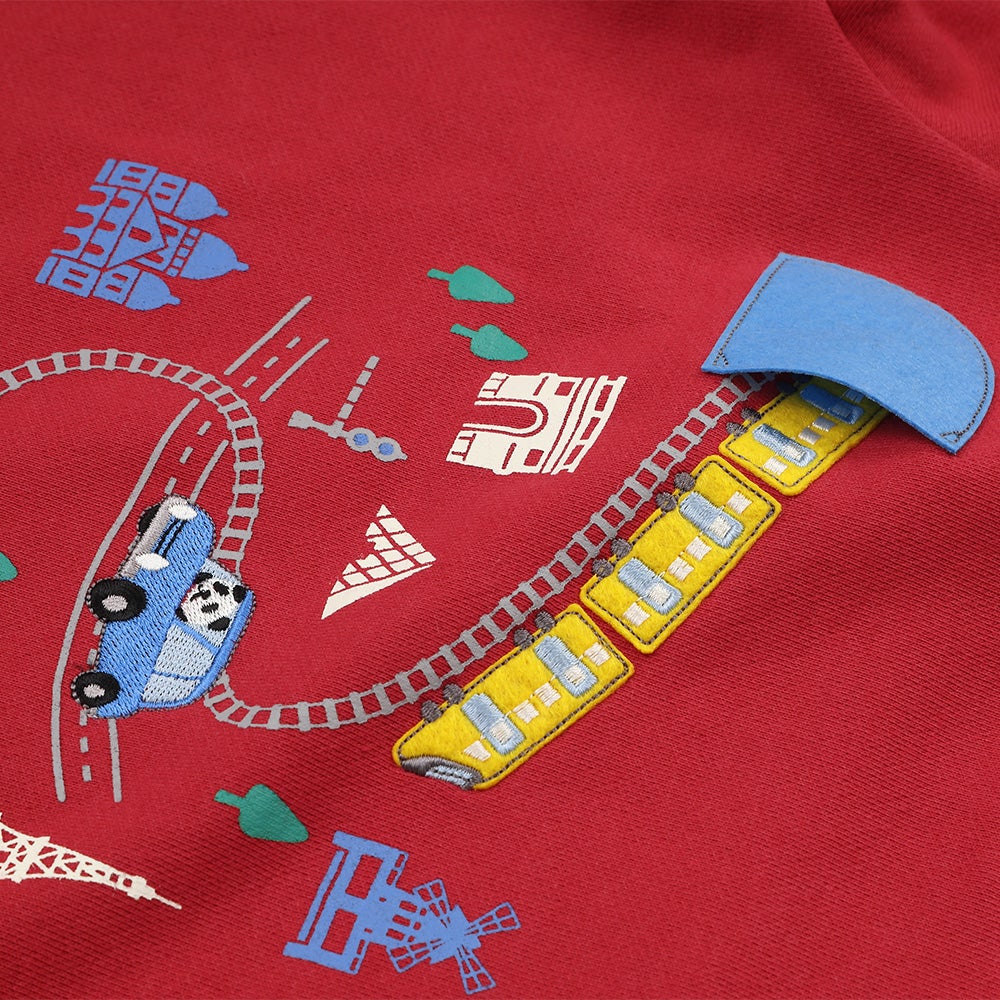 電車 車 刺繍 乗り物 トレーナー Red Design point 1
