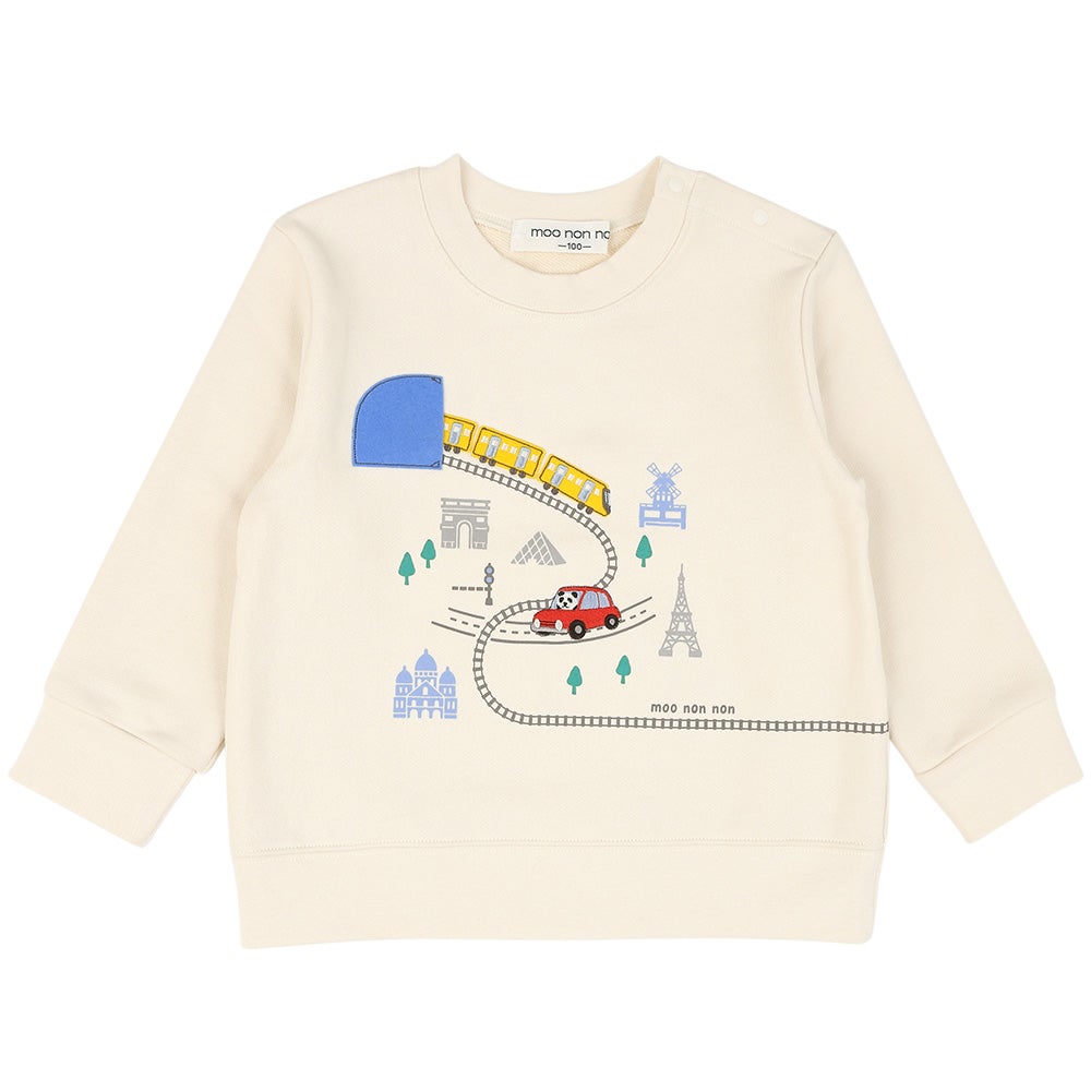 電車 車 刺繍 乗り物 トレーナー Ivory front