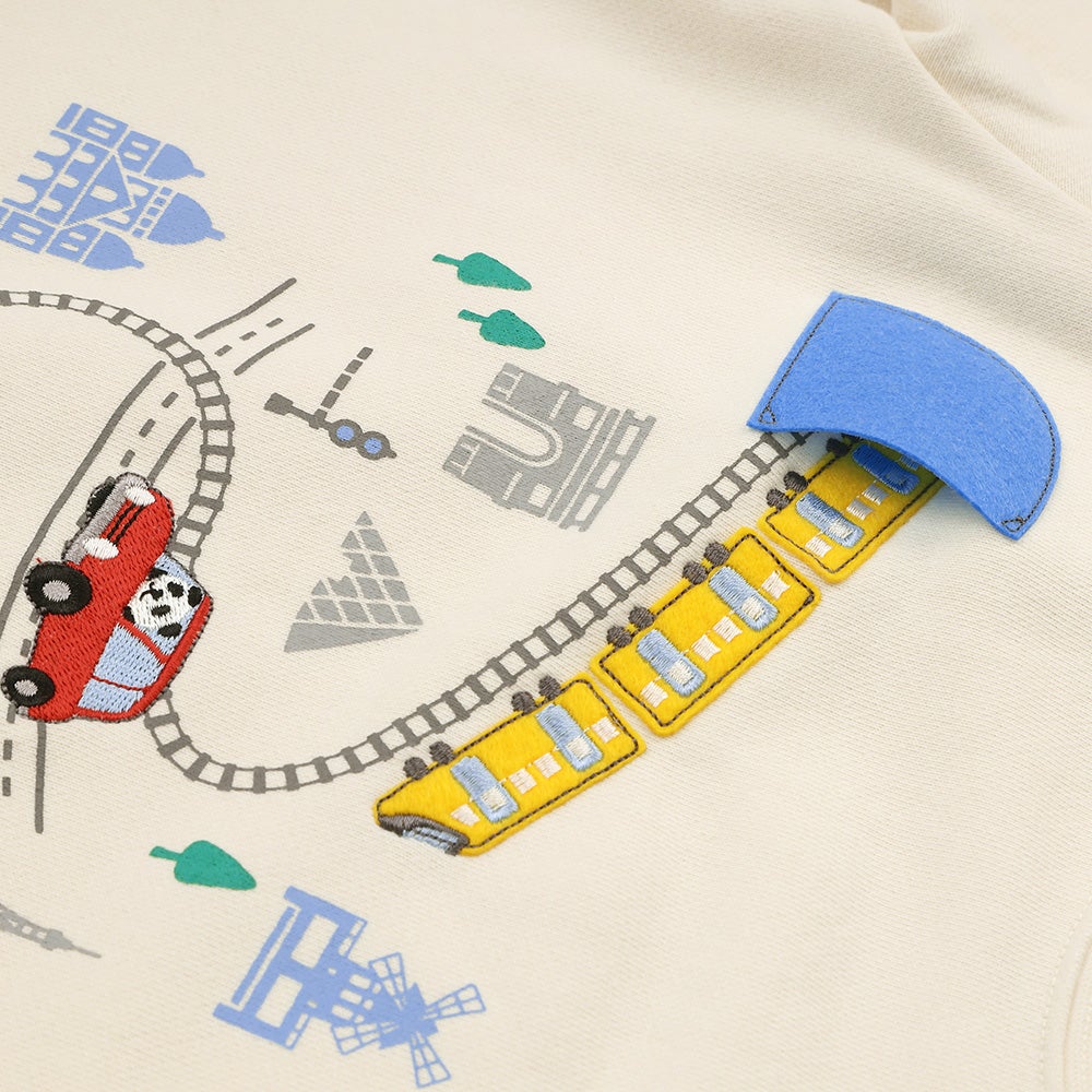 電車 車 刺繍 乗り物 トレーナー Ivory Design point 1