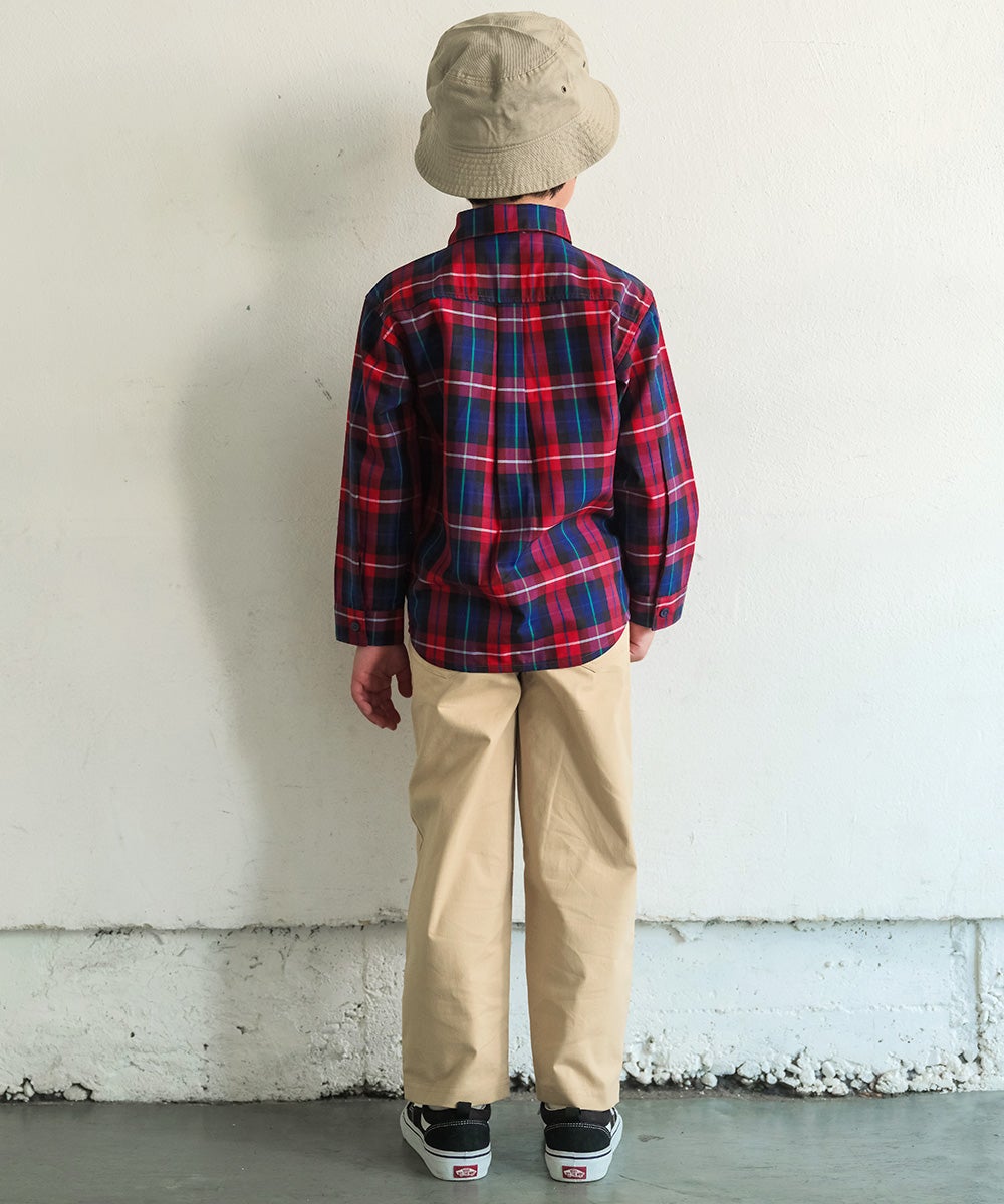 綿100％ タータンチェック柄 ロゴ刺繍 襟付きシャツ Navy model image 2