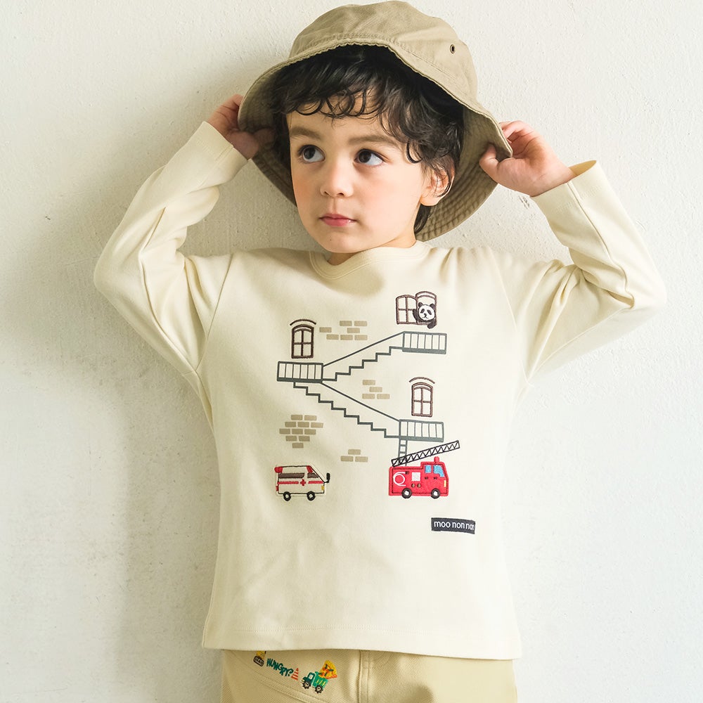 綿100％ 救急車 消防車 乗り物 モチーフ Tシャツ  MainImage