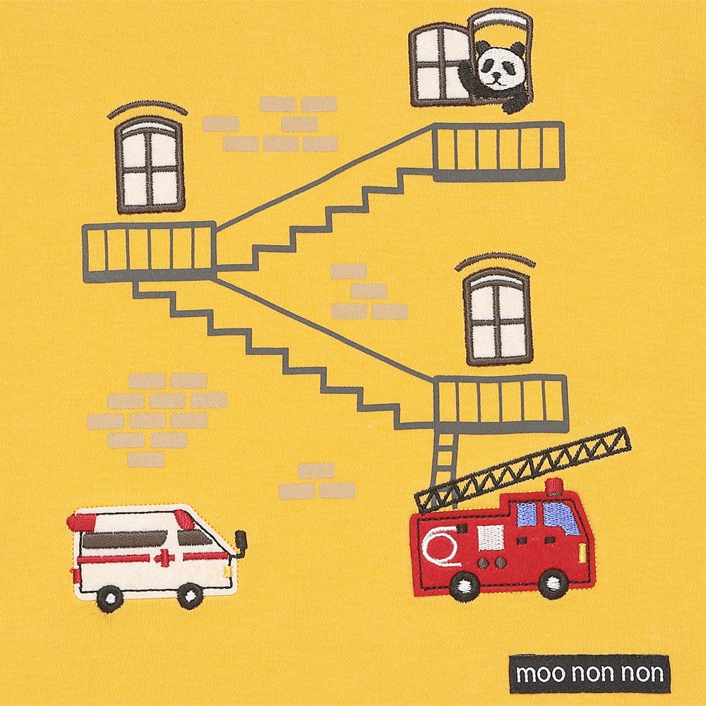 綿100％ 救急車 消防車 乗り物 モチーフ Tシャツ Yellow Design point 1
