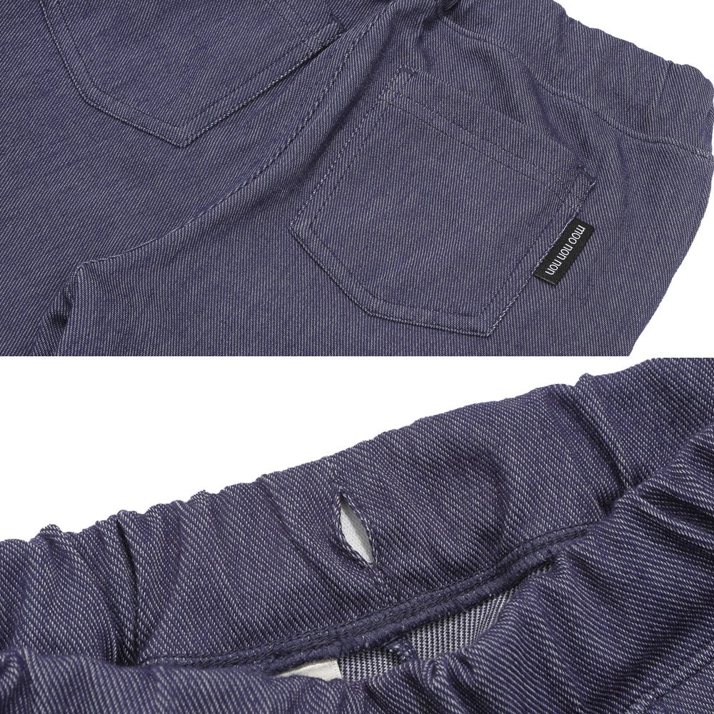 デニムツイルニット  ロンドンバス 刺繍 ストレッチ ロングパンツ Navy Design point 1
