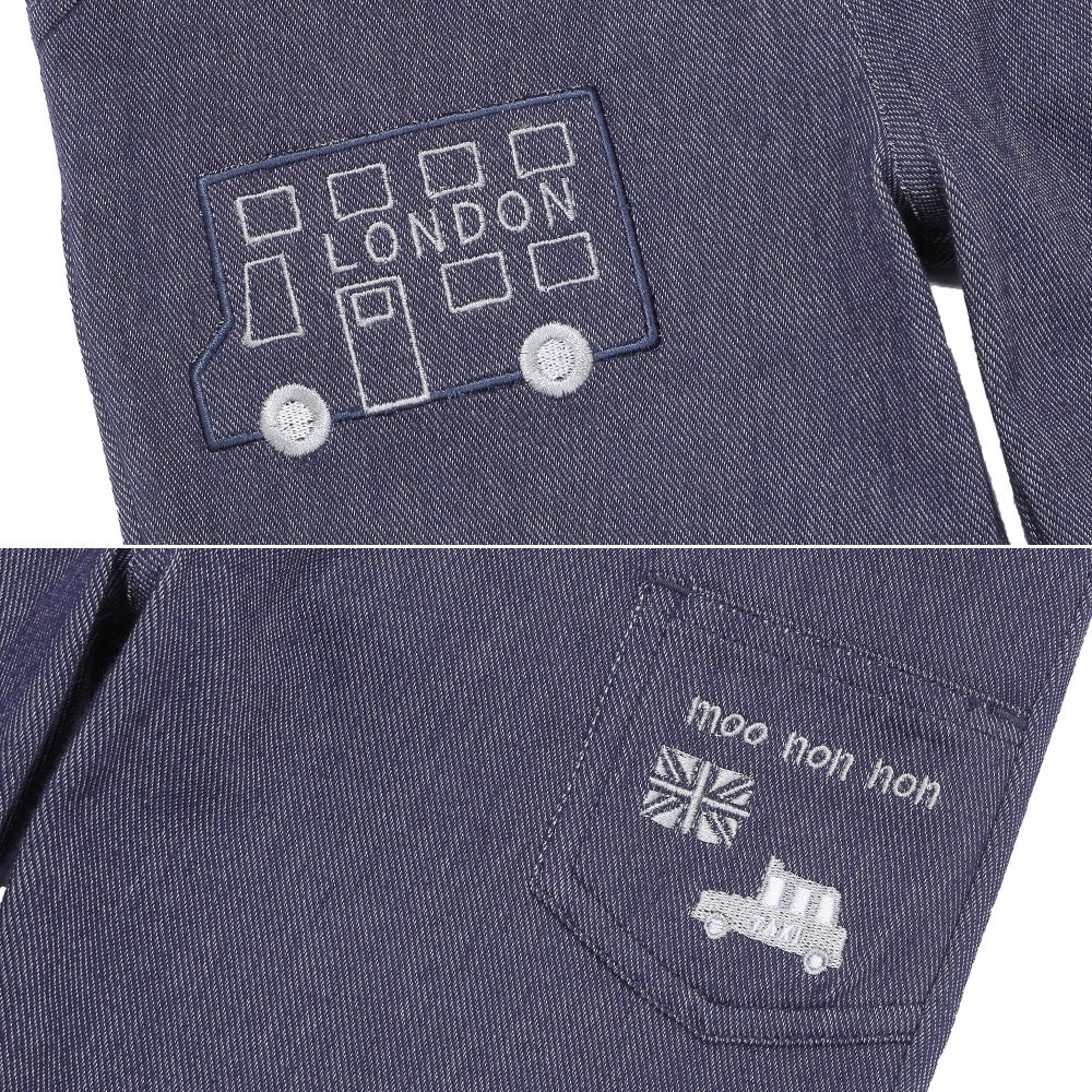 デニムツイルニット  ロンドンバス 刺繍 ストレッチ ロングパンツ Navy Design point 2