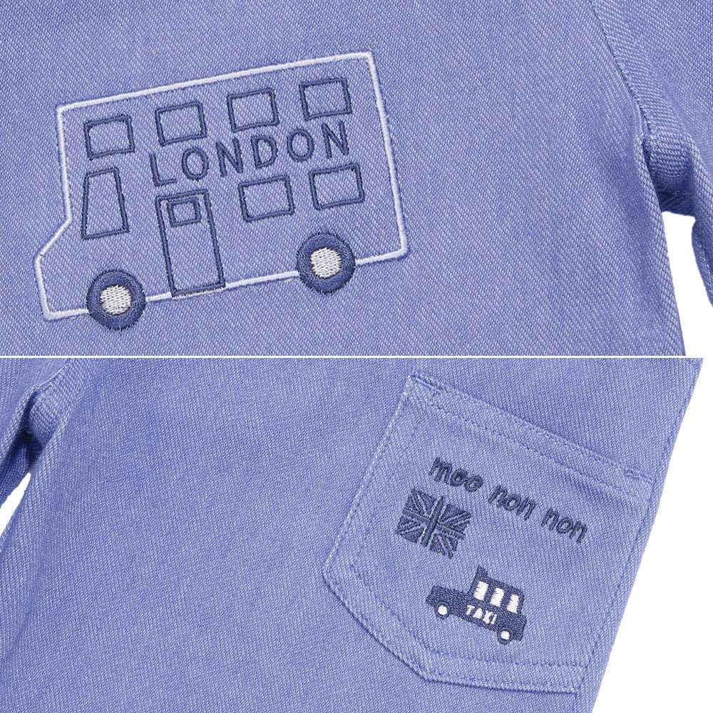 デニムツイルニット  ロンドンバス 刺繍 ストレッチ ロングパンツ Blue Design point 2