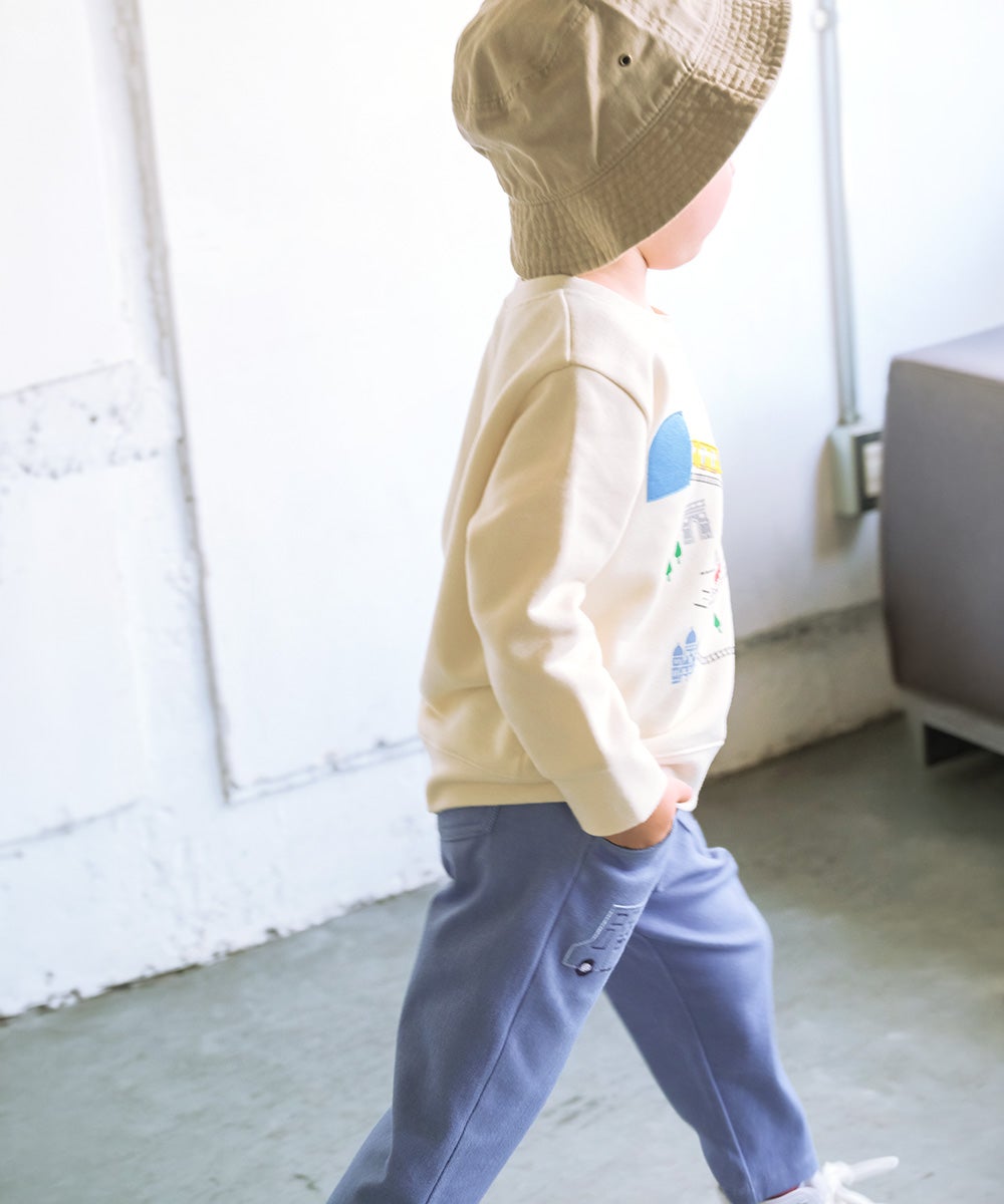 デニムツイルニット  ロンドンバス 刺繍 ストレッチ ロングパンツ Blue model image 1