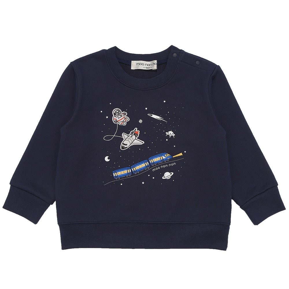 宇宙 電車 乗り物 ワッペン 刺繍 トレーナー Navy front