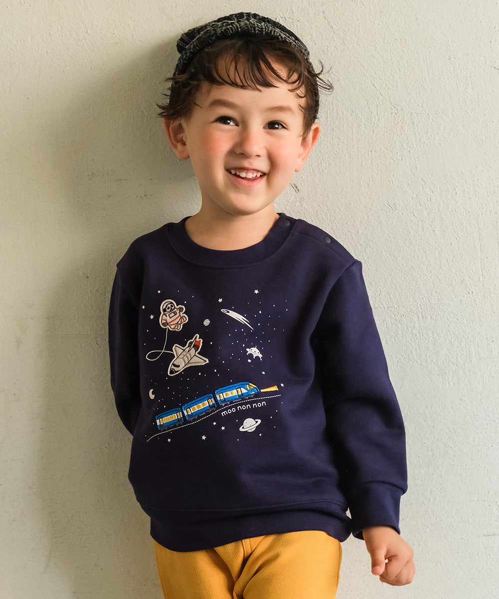 宇宙 電車 乗り物 ワッペン 刺繍 トレーナー Navy model image up