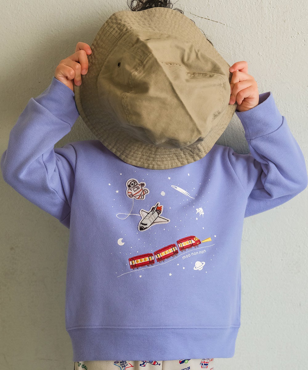 宇宙 電車 乗り物 ワッペン 刺繍 トレーナー Blue model image up