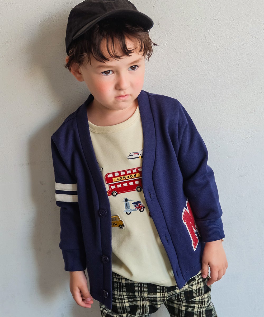 ロゴ ロンドンバス ワッペン 乗り物 カーディガン Navy model image up