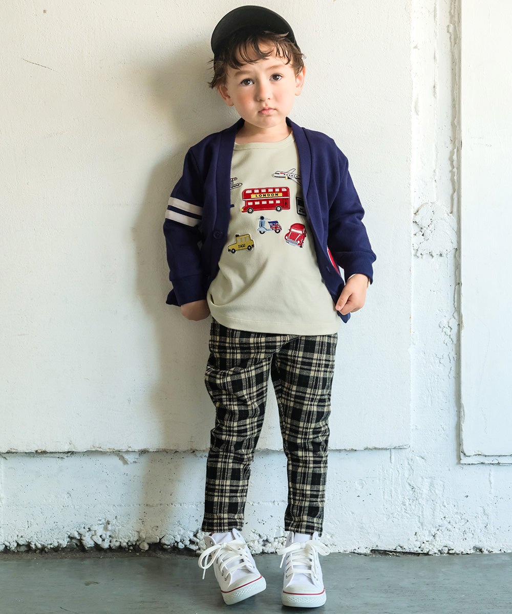 ロゴ ロンドンバス ワッペン 乗り物 カーディガン Navy model image whole body