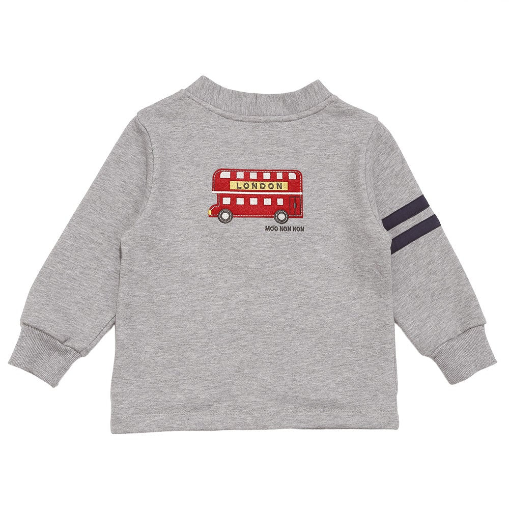 ロゴ ロンドンバス ワッペン 乗り物 カーディガン Misty Gray back