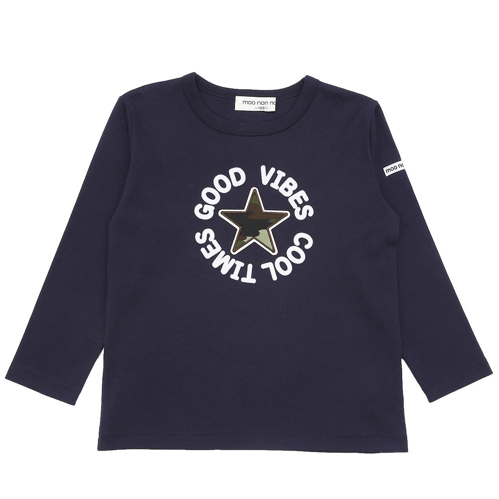 綿100％ 迷彩柄 星ワッペン Tシャツ Navy front