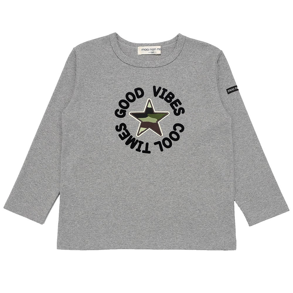 綿100％ 迷彩柄 星ワッペン Tシャツ Misty Gray front