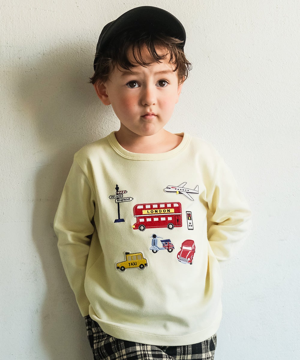 綿100％ ロンドンバス 乗り物 ワッペン Tシャツ Ivory model image up