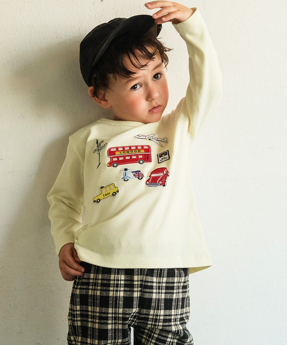 綿100％ ロンドンバス 乗り物 ワッペン Tシャツ Ivory model image 1
