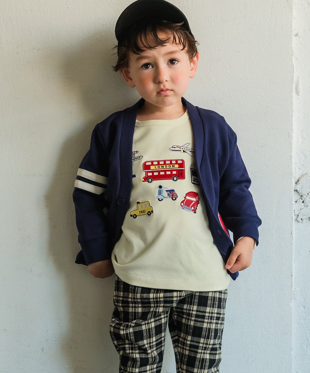 綿100％ ロンドンバス 乗り物 ワッペン Tシャツ Ivory model image 3