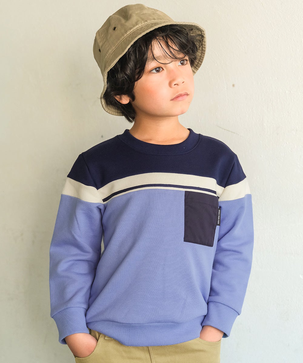 ポケットつき 配色切り替え トレーナー Blue model image up