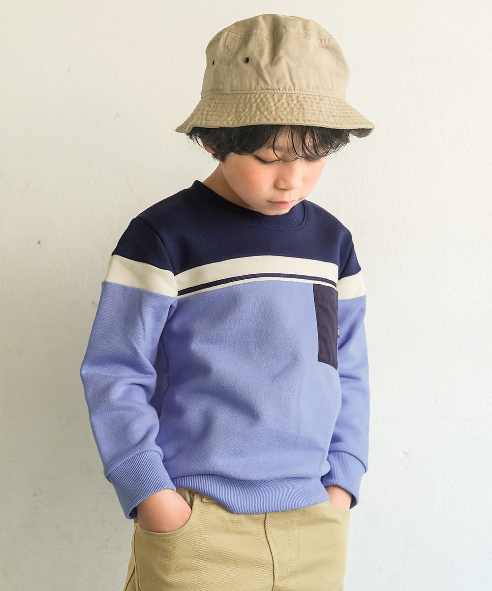 ポケットつき 配色切り替え トレーナー Blue model image 1