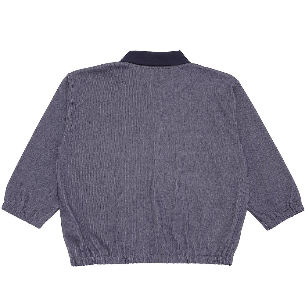 男女兼用 ロゴ刺繍 襟付き デニムニットジャケット Navy back