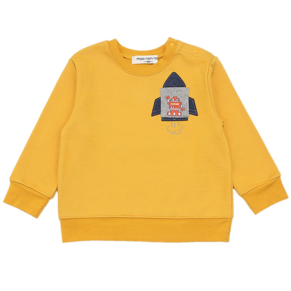 ロケット ＆ ロボット 刺繍 ポケットつき 裏毛トレーナー Yellow front