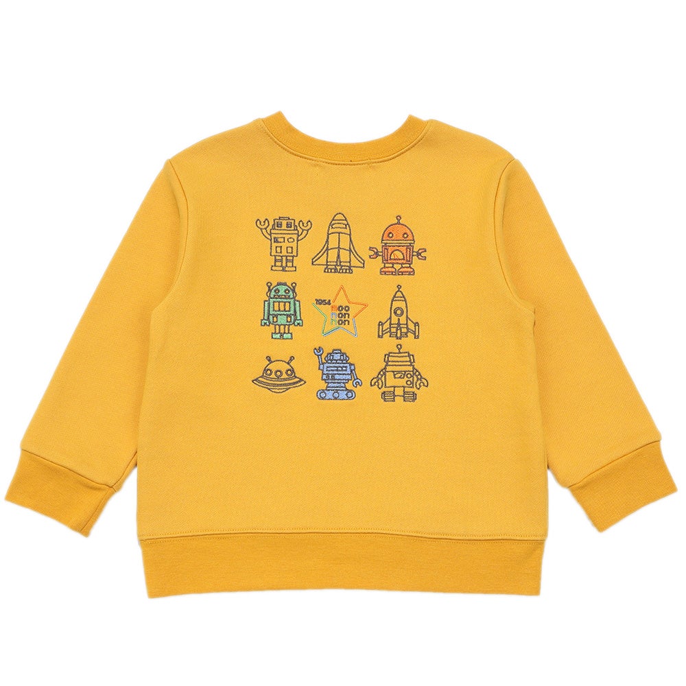 ロケット ＆ ロボット 刺繍 ポケットつき 裏毛トレーナー Yellow back