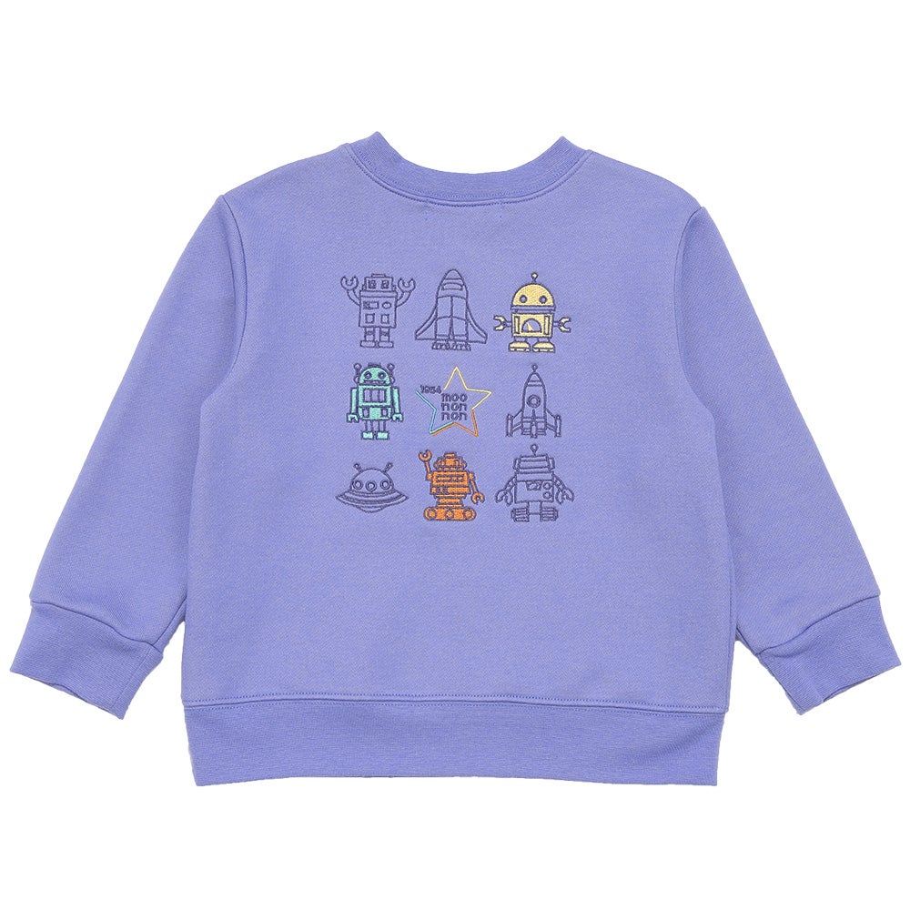 ロケット ＆ ロボット 刺繍 ポケットつき 裏毛トレーナー Blue back