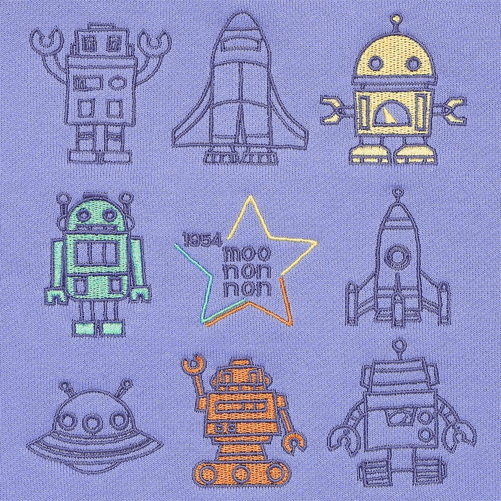 ロケット ＆ ロボット 刺繍 ポケットつき 裏毛トレーナー Blue Design point 2