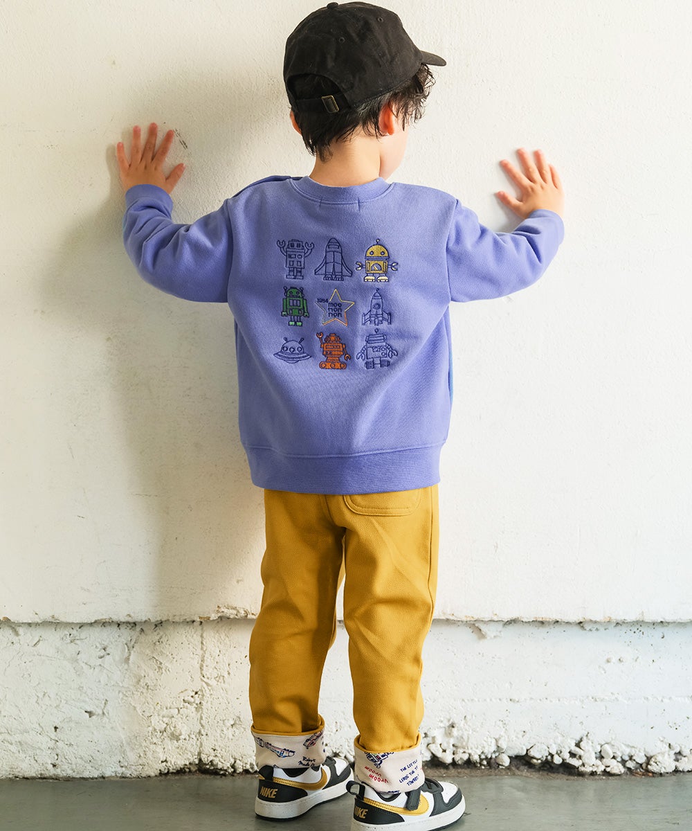 ロケット ＆ ロボット 刺繍 ポケットつき 裏毛トレーナー Blue model image 2