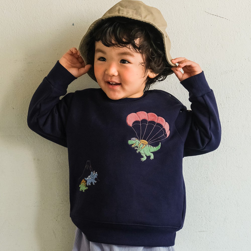 恐竜 刺繍 ダイナソー パラシュート モチーフ トレーナー  MainImage