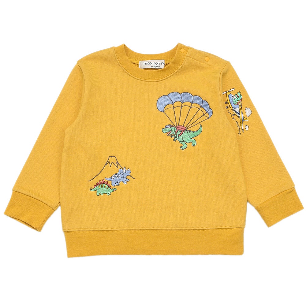 恐竜 刺繍 ダイナソー パラシュート モチーフ トレーナー Yellow front