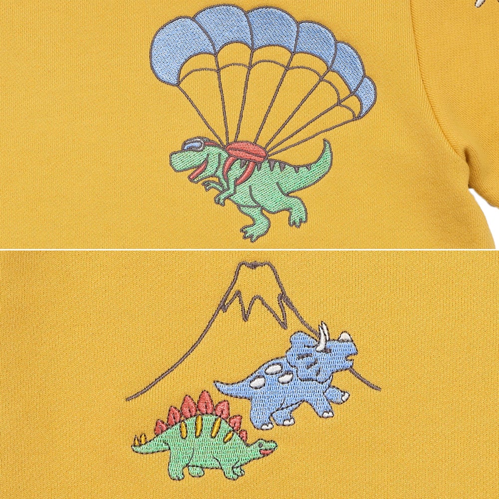 恐竜 刺繍 ダイナソー パラシュート モチーフ トレーナー Yellow Design point 1