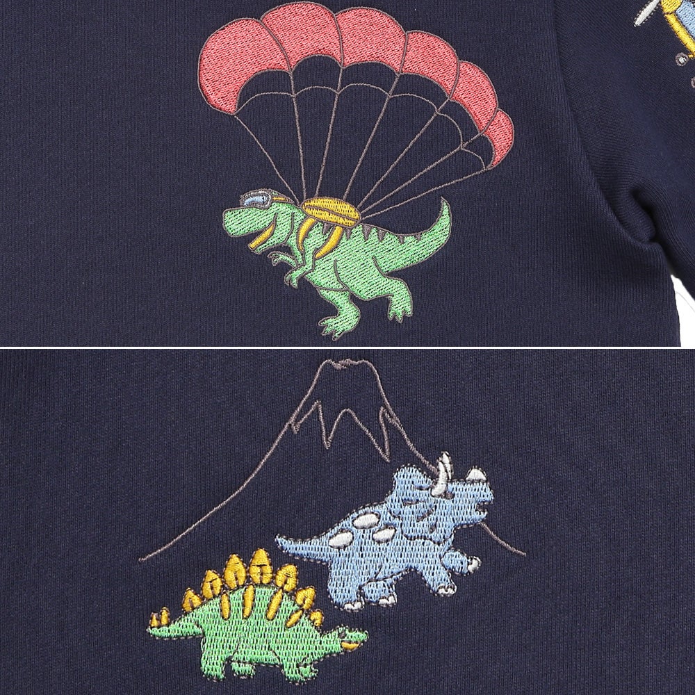 恐竜 刺繍 ダイナソー パラシュート モチーフ トレーナー Navy Design point 1