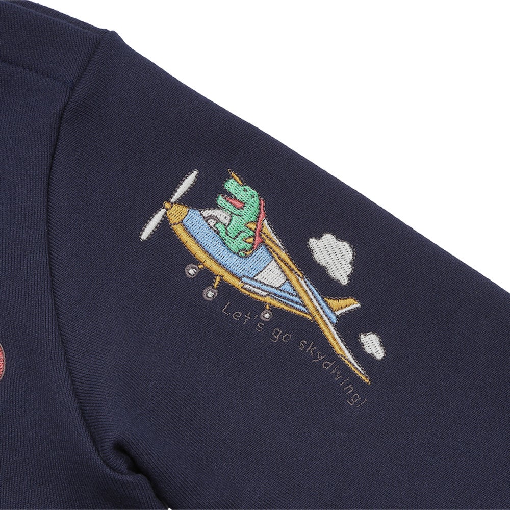 恐竜 刺繍 ダイナソー パラシュート モチーフ トレーナー Navy Design point 2