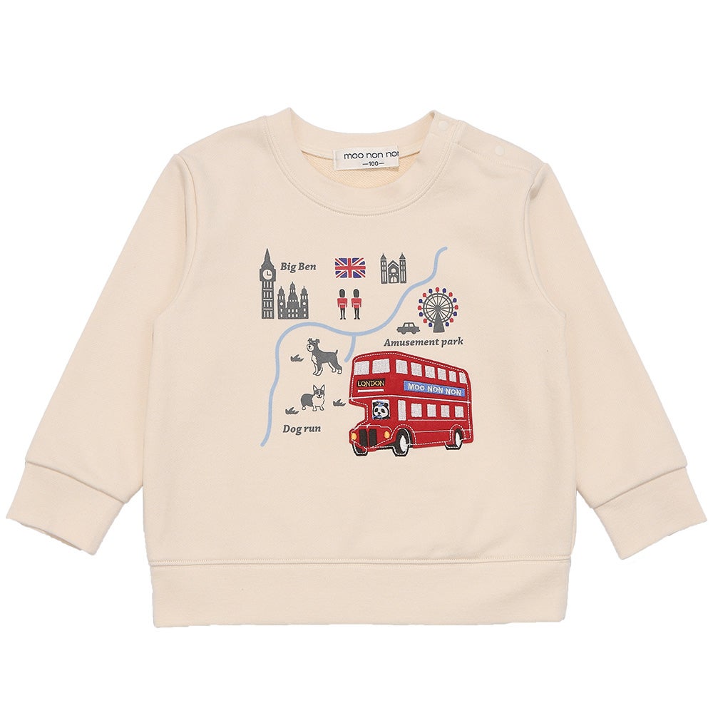 乗り物 ロンドンバス ワッペン 刺繍 海外 プリント トレーナー Ivory front