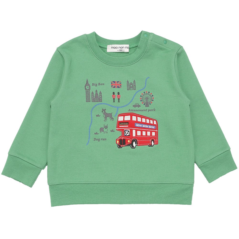 乗り物 ロンドンバス ワッペン 刺繍 海外 プリント トレーナー Green front