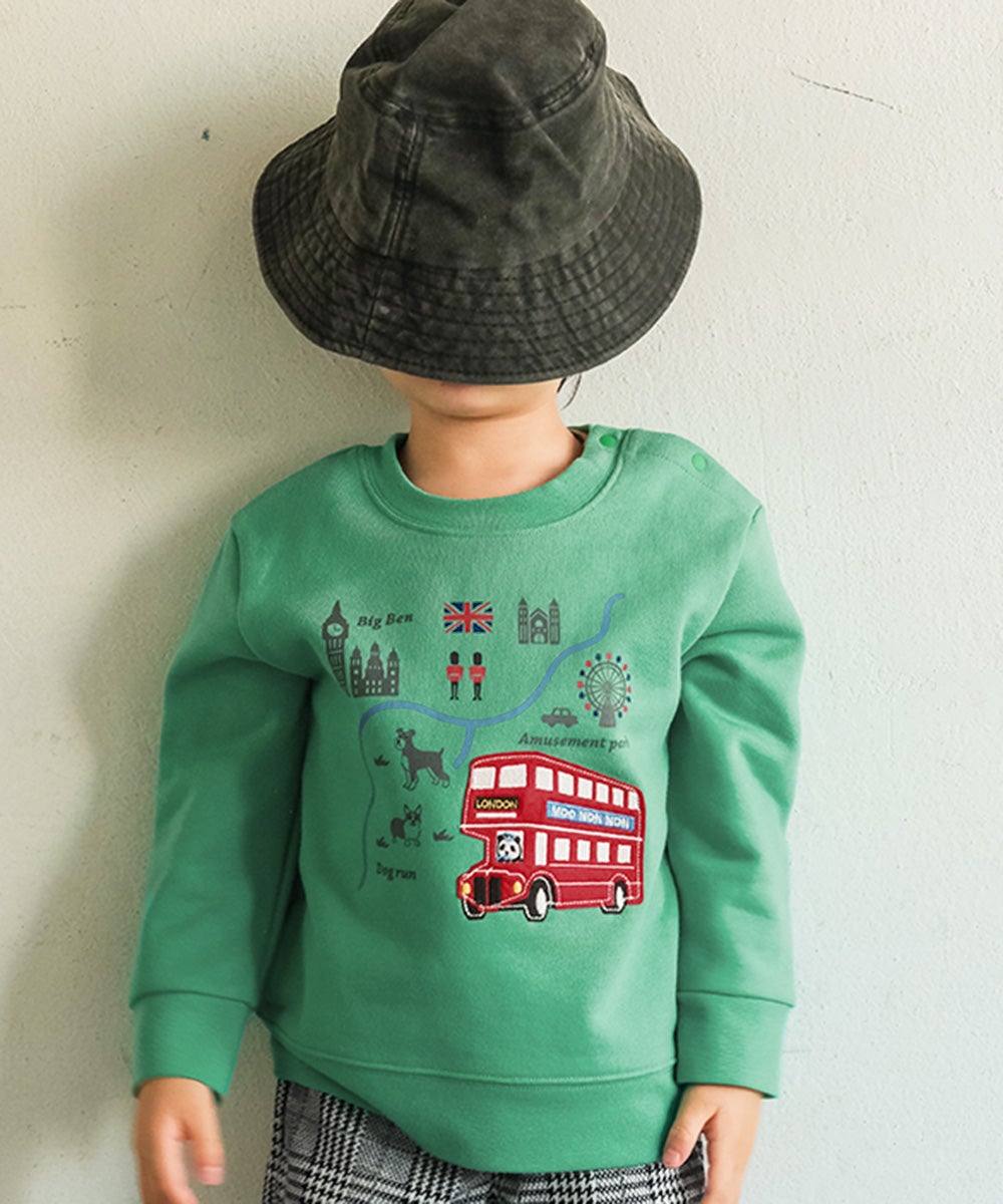 乗り物 ロンドンバス ワッペン 刺繍 海外 プリント トレーナー Green model image up