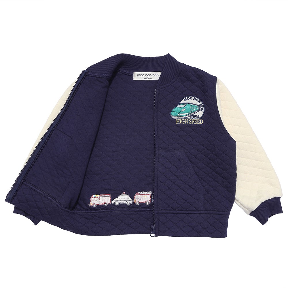 電車 はたらく車 乗り物ワッペン ニットキルトジャケット Navy Design point 1