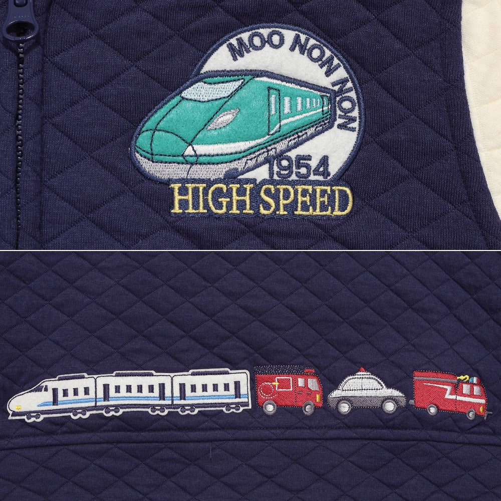 電車 はたらく車 乗り物ワッペン ニットキルトジャケット Navy Design point 2
