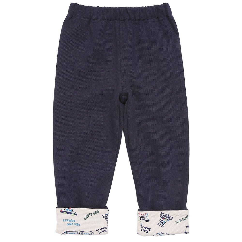 乗り物 ロゴ 折り返し 2way ストレッチロングパンツ Navy front