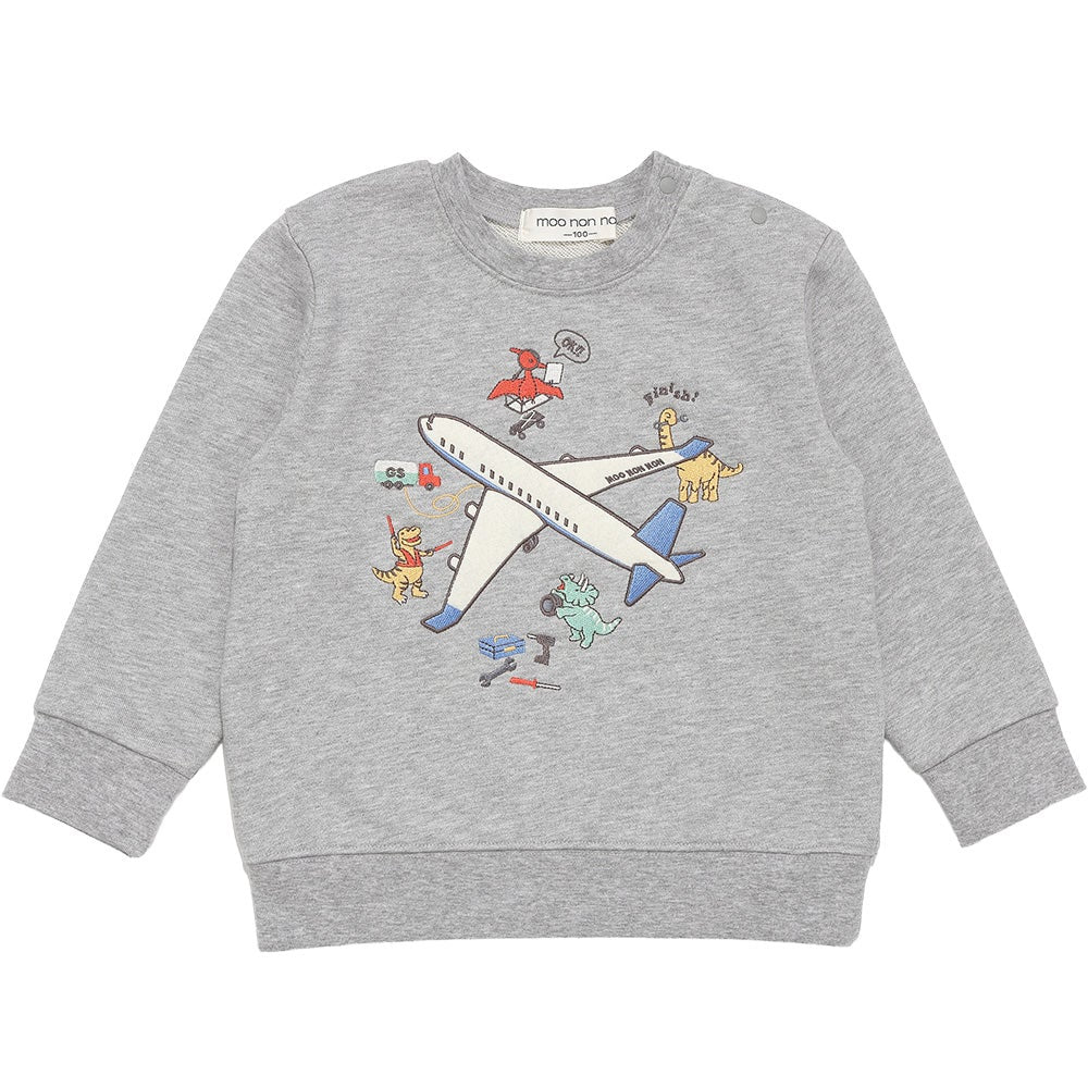 飛行機 カラフル 恐竜 ワッペン 刺繍 乗り物 裏毛トレーナー Misty Gray front