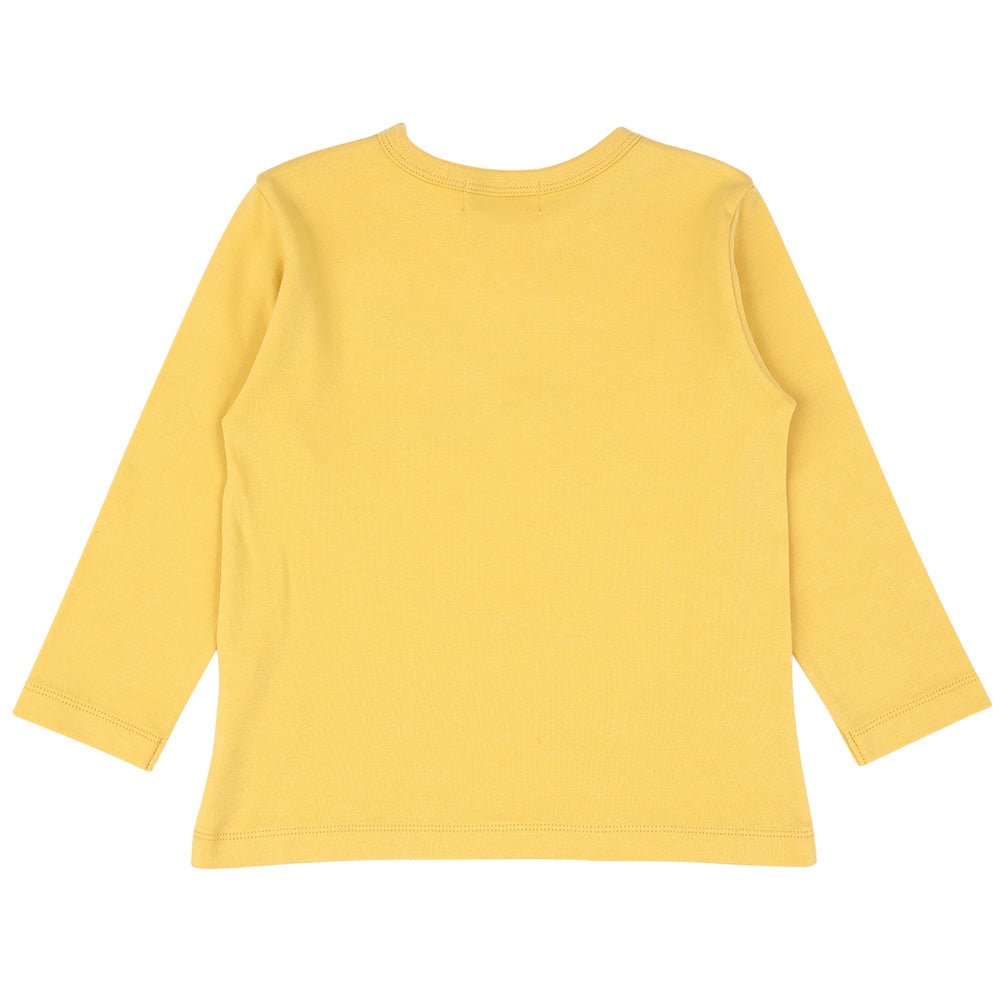 綿100% 電車 刺繍 飛行機 乗り物 ワッペン 長袖 Ｔシャツ Yellow back