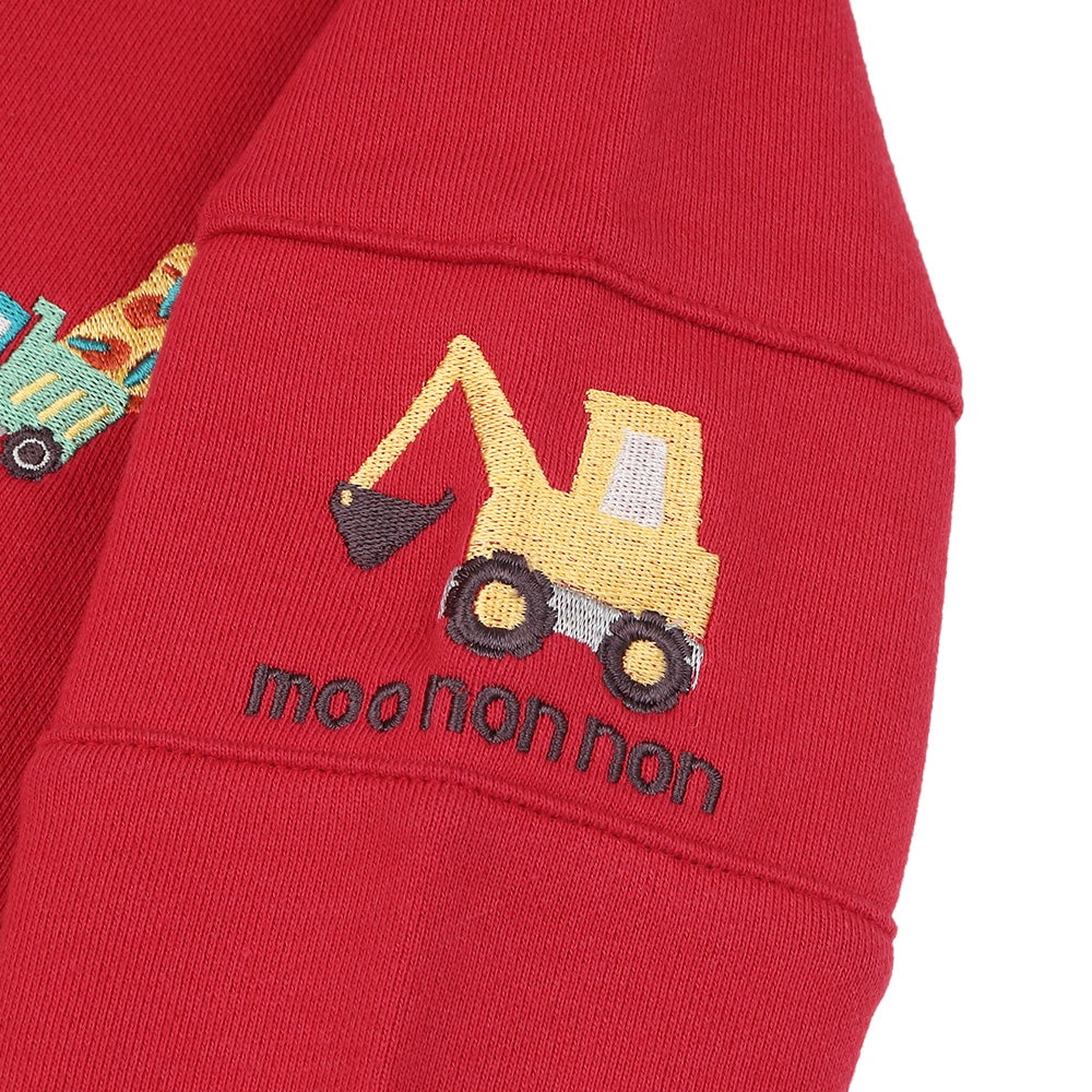 はたらく車 ショベルカー ハンバーガー ロゴ刺繍 乗り物 裏毛トレーナー Red Design point 2