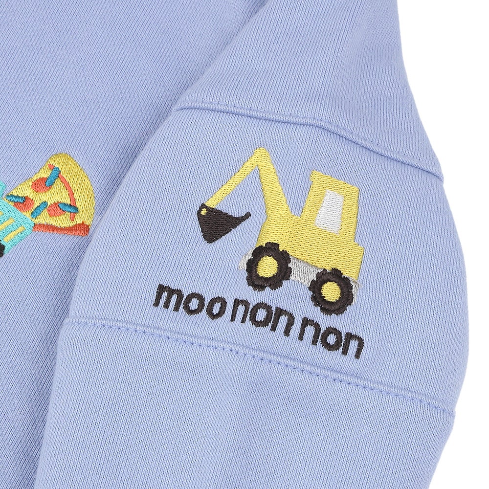 はたらく車 ショベルカー ハンバーガー ロゴ刺繍 乗り物 裏毛トレーナー Blue Design point 2