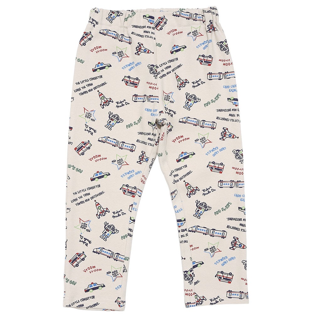 ストレッチ オリジナルプリント 乗り物 ロボット レギンスパンツ Ivory front