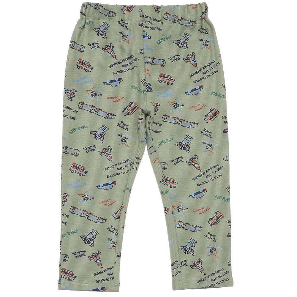 ストレッチ オリジナルプリント 乗り物 ロボット レギンスパンツ Khaki front