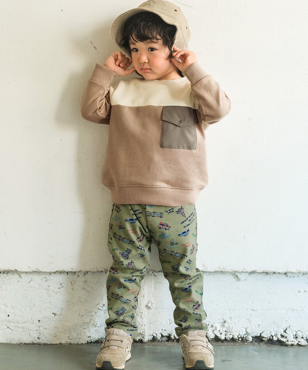 ストレッチ オリジナルプリント 乗り物 ロボット レギンスパンツ Khaki model image whole body