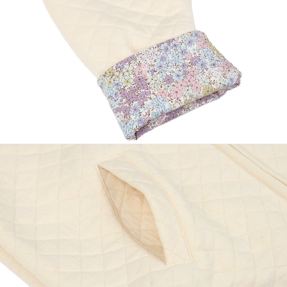 音符刺繍 花柄切替え 襟つき キルトニットジャケット Ivory Design point 2