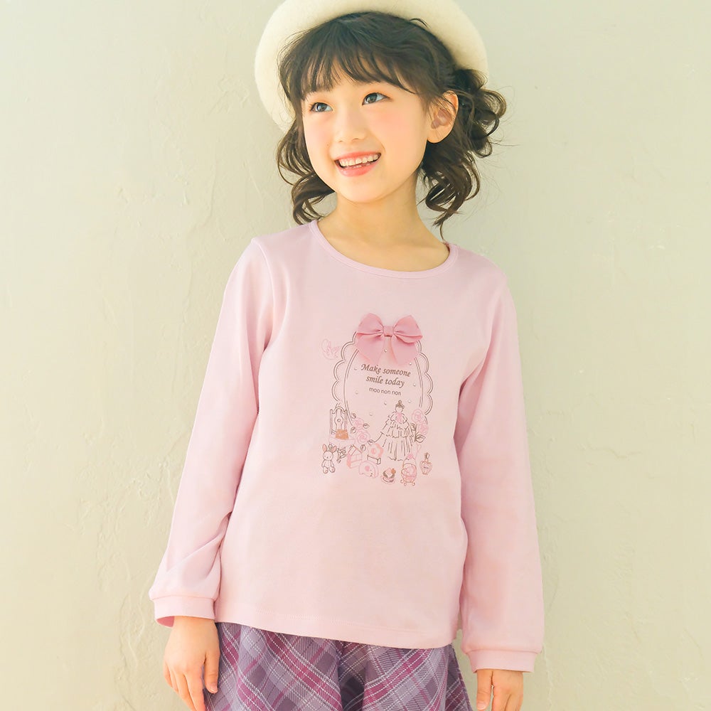 綿100％ リボンつきドレスミラープリント Tシャツ  MainImage
